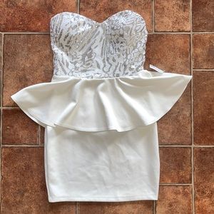 Y2K symphony, sequin cream, ivory, silver dress NWT Barbie party vintage